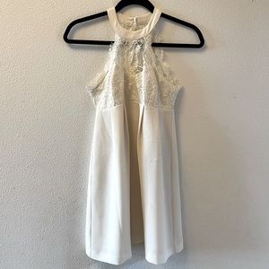 BCBG Size 0 Off White High Neck Lace Mini Dress